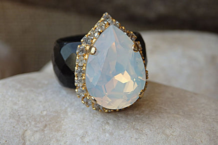 Womens Black Band With Opal Rebeka Teardrop Ring