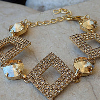 Womens Bracelet. Champagne Rebeka Gemstone Bracelet. Gold Crystal Bracelet. Bridesmaid Jewelry Gift. Square Bracelet. Pave Gold Bangle