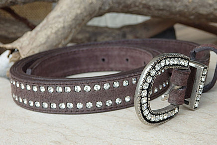 Womens Suede Leather Belt. Brown Leather Belt. Leather Belt. Crystal Leather Belt With Crystals Studs. Rhinestone Belt. Crystal Buckle Belt