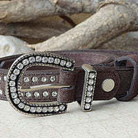 Womens Suede Leather Belt. Brown Leather Belt. Leather Belt. Crystal Leather Belt With Crystals Studs. Rhinestone Belt. Crystal Buckle Belt