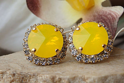 Yellow Earrings. Bridesmaids Yellow Gold Earrings. Neon Earrings. Rebeka Bridal Studs Earrings. Rhinestone Studs. Lemon Earrings. For Her