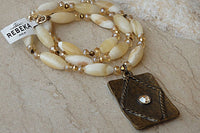 Yellow Jasper Beaded Necklace. Rectangle Pendant