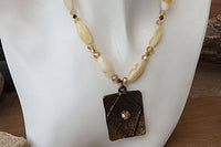 Yellow Jasper Beaded Necklace. Rectangle Pendant