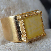 Yellow Square Signet Ring. Womens Signet Ring. Enamel Ring. Enamel Jewelry. Gold Plated Enamel Ring. Gold Signet Ring. Geometric Gold Ring