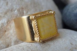 Yellow Square Signet Ring. Womens Signet Ring. Enamel Ring. Enamel Jewelry. Gold Plated Enamel Ring. Gold Signet Ring. Geometric Gold Ring